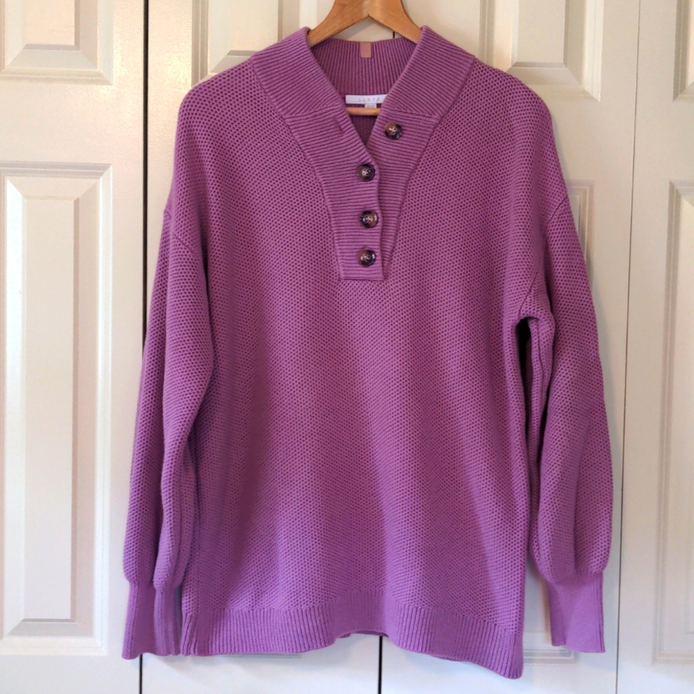 Lunya Cozy Cotton Silk Henley Sweater in Raspberry Size XS/S